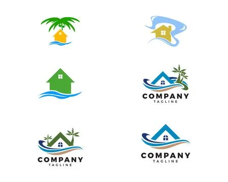 Set of Beach House Logo Design Template Ilustración de archivo
