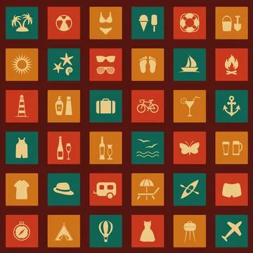Set beach icons, summer Stock Illustration