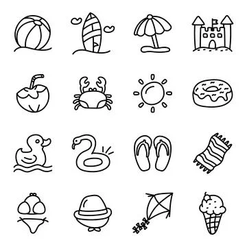 Set of Beach Linear Icons Stock Illustration