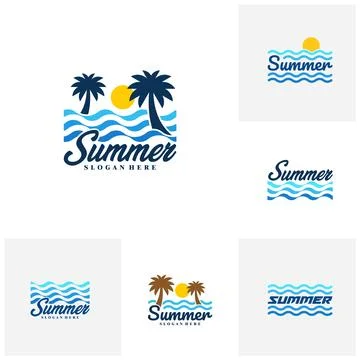 Set of Beach logo designs concept vector template, Summer Beach Logo with P.. Ilustración de archivo