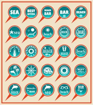 Set of beach map pointers. Stock Illustration