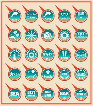 Set of beach map pointers. Stock Illustration