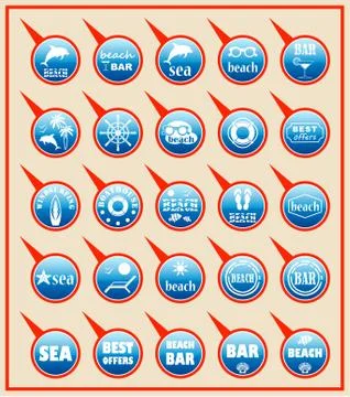 Set of beach map pointers. Stock Illustration