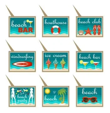 Set of beach map pointers. Stock Illustration