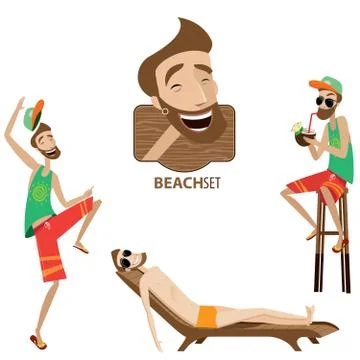 Set of beach men Stock Illustration