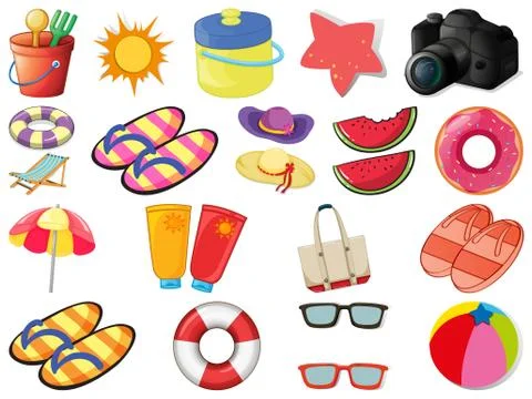 Set of beach objects Stock Illustration
