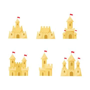 Set of Beach sand castles vector illustration in a cartoon flat style isolated Stock Illustration
