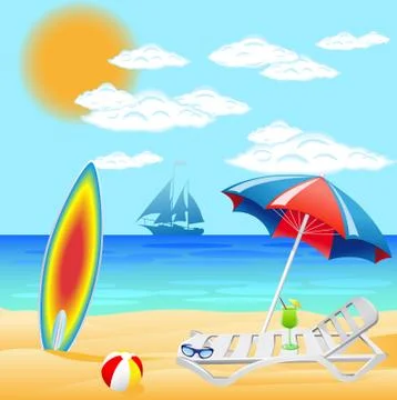Set from beach on sea Stock Illustration