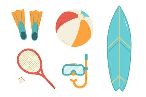 Set of beach sport elements. Flat illustration Stockillustratie