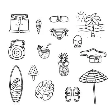 A set of beach themed design elements. Stock Illustration