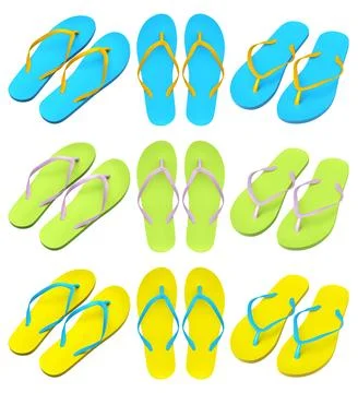 Set of beachflip-flops or sandals for summer holidays on white background. 库存插图