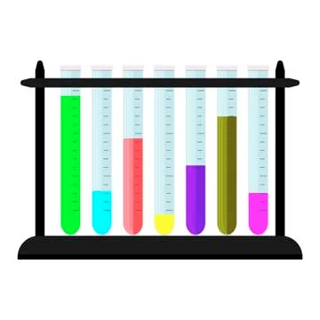 Set of beaker with colored substances on stand Stock Illustration