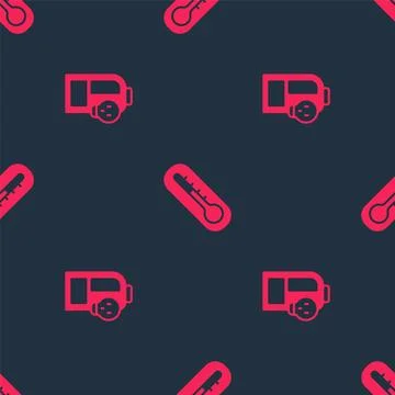 Set Beaker with toxic liquid and Thermometer on seamless pattern. Vector 库存插图
