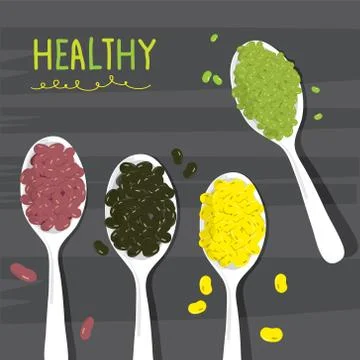 Set of Beans and nuts. Organic and healthy food Vector illustration. Illustrazione stock