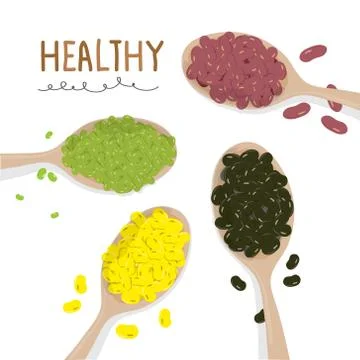Set of Beans and nuts. Organic and healthy food Vector illustration. Stock Illustration