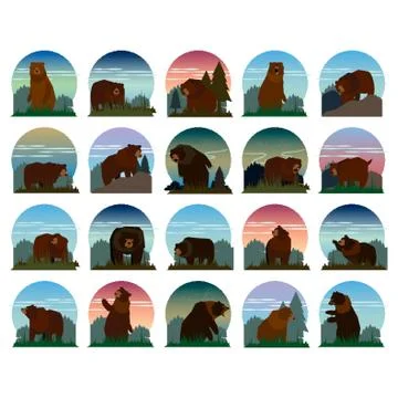 Set of Bear Cartoon Icons Stock Illustration