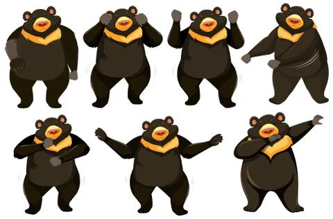 Set of bear dance position Stock Illustration