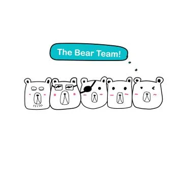 Set of Bear doodle. "The Bear Team!". Stock Illustration