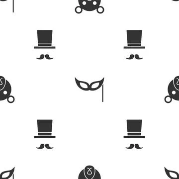 Set Bear head, Festive mask and Magician on seamless pattern. Vector Stock Illustration