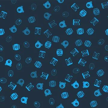 Set Bear head, Hive for bees, Wooden barrel with honey and on seamless pattern Stock Illustration