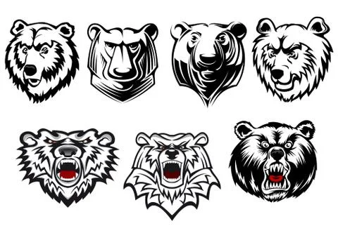 Set of bear heads with different expressions Stock Illustration