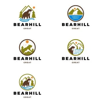 Set of Bear Hill Icon Logo Design Template Stock Illustration