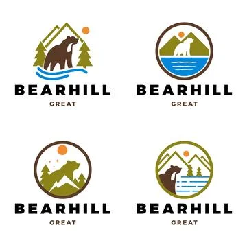Set of Bear Hill Icon Logo Design Template Stock Illustration