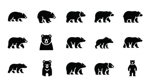 Set of bear icon isolated on white background, collection of bear icon, tre.. Stock Illustration