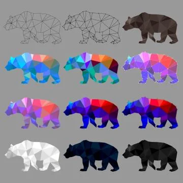 Set of bear polygon geometric. Vector illustration. Ilustración de archivo