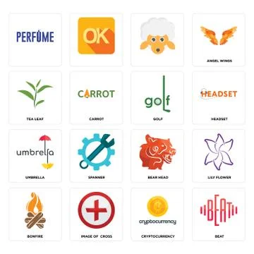 Set of beat, cryptocurrency, bonfire, bear head, umbrella, golf, tea leaf, ,  Illustrazione stock gratuita