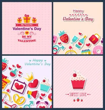 Set Beautiful Banners with Traditional Elements for Happy Valentine's Day Stock Illustration