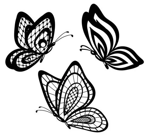 Set of beautiful black and white guipure lace butterflies Stock Illustration
