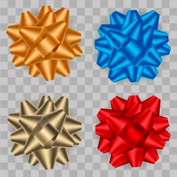 Set of beautiful bows set for gift isolated on transparent background. Vector Illustrazione stock