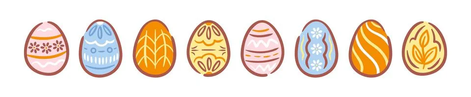 Set of beautiful Easter eggs in various colors and patterns. Vector illustr.. イラスト素材