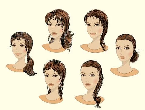 Set of beautiful female faces Illustrazione stock