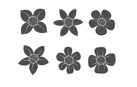 Set of beautiful flower plants. Vector silhouette in Doodle style. Illustrazione stock