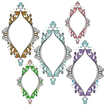 A set of beautiful frames. Multicolored vintage oval frames on a white backgr Stock Illustration