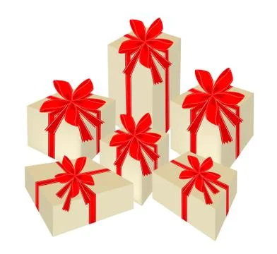A Set of Beautiful Gift Boxes with Red Ribbon Stock Illustration