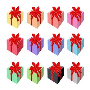 Set of Beautiful Gift Boxes with Red Ribbon Stock Illustration