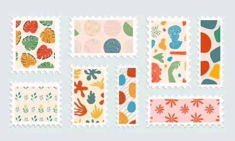 Set of beautiful hand-drawn post stamps Stock Illustration