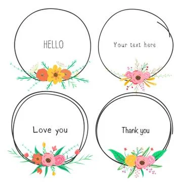Set of beautiful round frames with flower for decoration. Decorative element  Stock Illustration