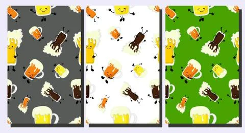 Set of beautiful seamless patterns for German beer festival. white, green and Stock Illustration