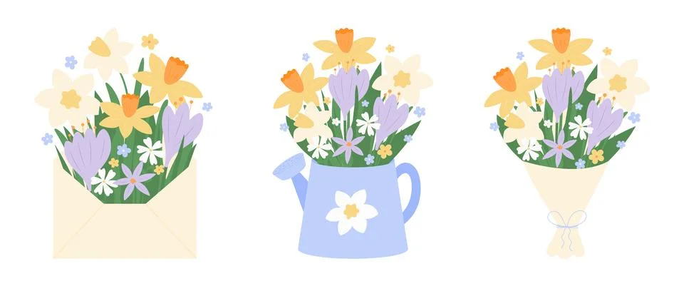 Set of beautiful spring bouquet Stock Illustration