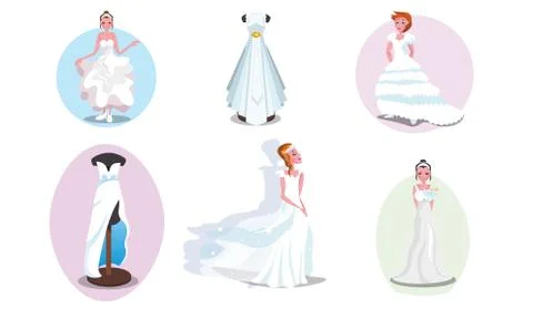 Set of beautiful stylish white bride dresses vector illustration Stock Illustration