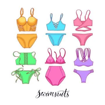 Set of beautiful swimsuits Stock Illustration