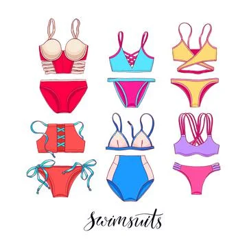 Set of beautiful swimsuits Stock Illustration