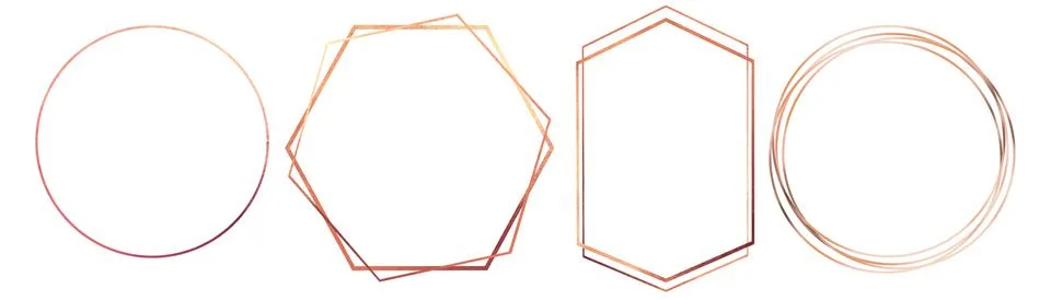 Set Beautiful thin bronze frame, round shape, square, pentagonal and hexagonal Stock Illustration