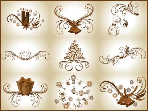 A set of beautiful vector gift, clock,jingle bell,Christmas ball,Christmas .. Illustrazione stock
