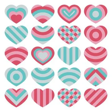 Set of beautiful vector isolated colorful valentines hearts on white backgrou Stock Illustration