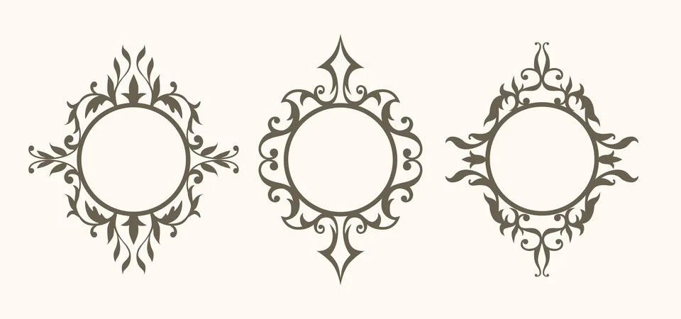 A set of beautiful vector round frames with swirls. Illustrazione stock